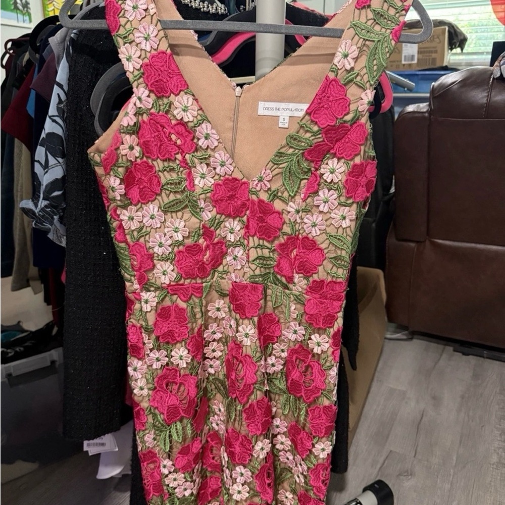 Dress the Population Pink and Green Floral Mini Dress
